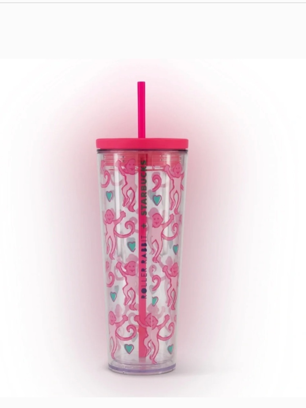 Roller Rabbit x Starbucks tumbler pink monkey LE holiday 2025